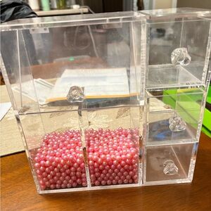 Makeup Brush Clear Acrylic Storage Organizer with Pink Beads